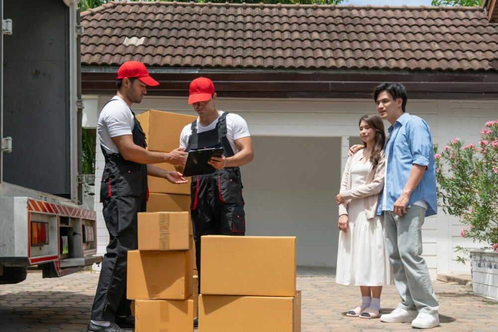 man-movers-worker-in-black-uniform-unloading-cardboard